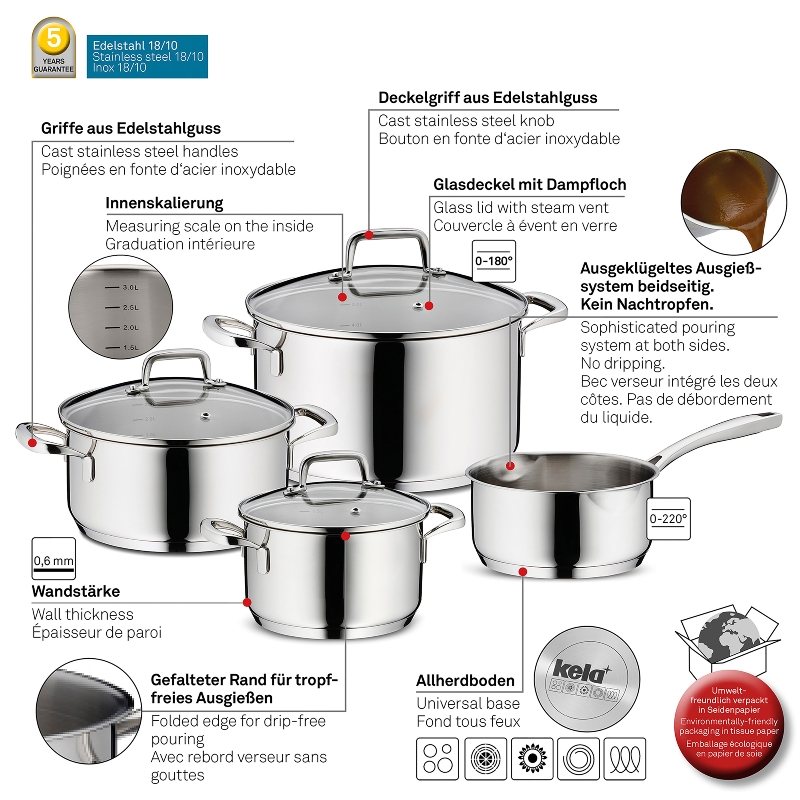 WMF pot set Astoria 4 pieces stainless steel cooking pots NEW