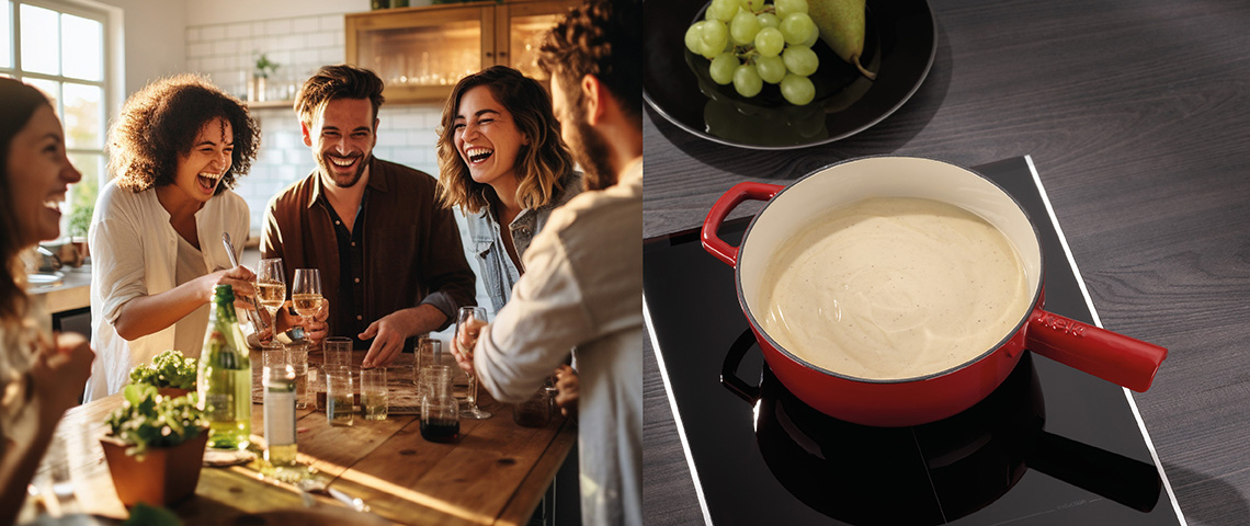 Fondue au fromage - le plaisir d'une table bien garnie