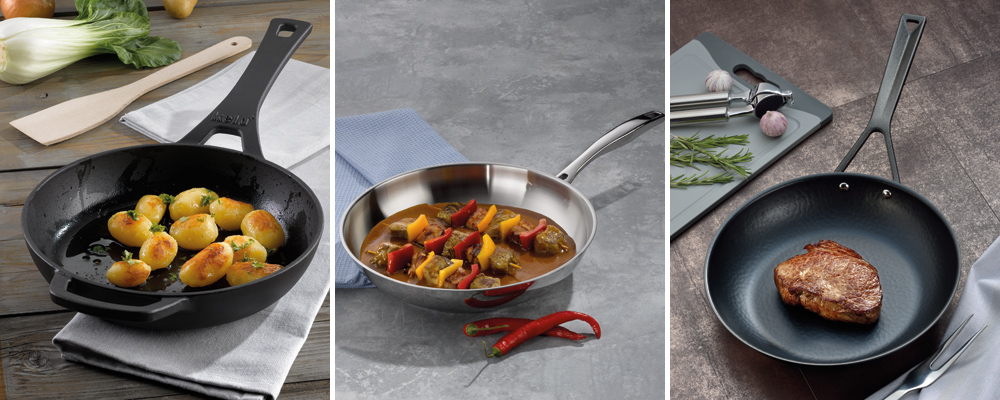 Pans made of different materials: Cast iron frying pans, stainless steel frying pans, iron frying pans – frying pans by kela