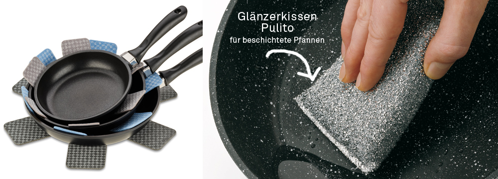 Cleaning pans correctly: Instructions for care and use of frying pans – special pads for coated pans